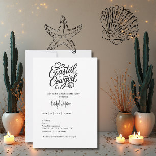 black script coastal cowgirl bachelorette party invitation