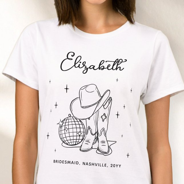 Black Script Cowgirl Disco Personalized Bridesmaid T-Shirt (Black Script Cowgirl Disco Personalized Bridesmaid T-Shirt)