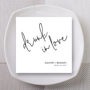 Black Script Drunk in Love Wedding Napkin