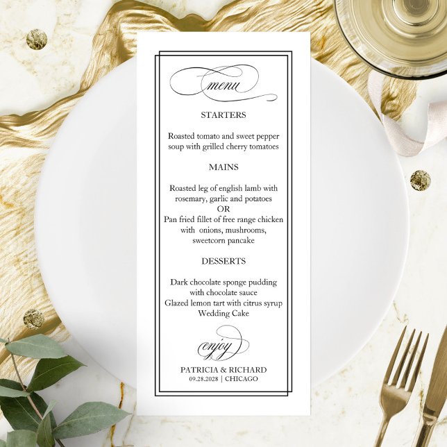 Black Script Elegant 4x9 Wedding Menu (Creator Uploaded)