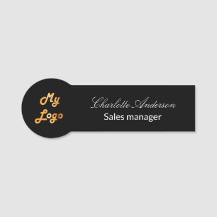Black script elegant business empoyee logo name tag