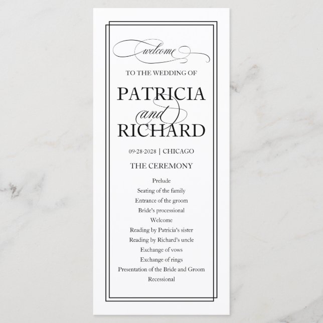 Black Script Elegant Wedding Ceremony Program Programme (Front)