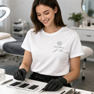 Black Script Employee Name Business Logo Lashes T-Shirt