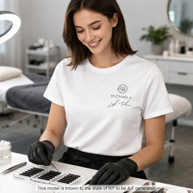 Black Script Employee Name Business Logo Lashes T-Shirt (Creator Uploaded)