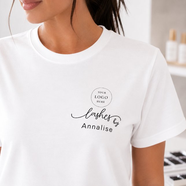 Black Script Employee Name Business Logo Lashes T-Shirt (Creator Uploaded)