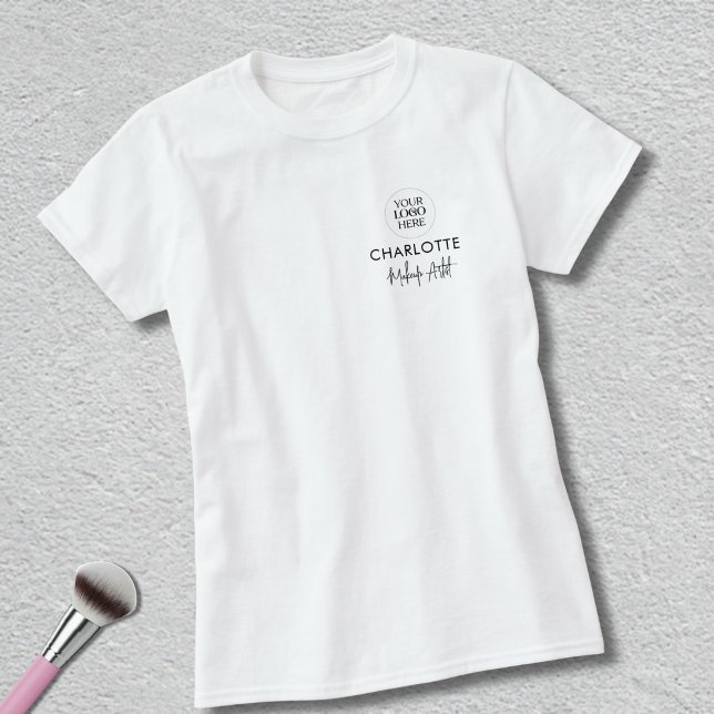 Black Script Employee Name Business Logo Makeup T-Shirt (Creator Uploaded)