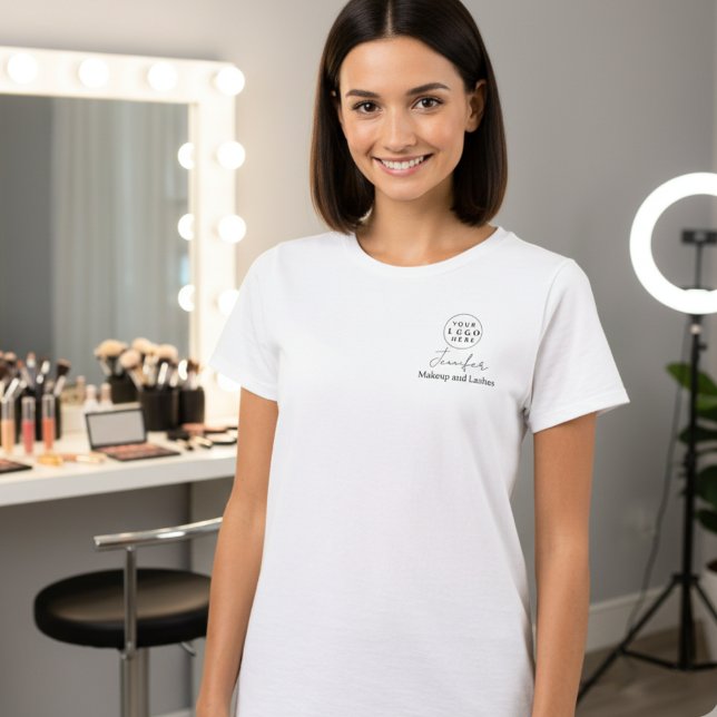 Black Script Employee Name Business Logo Makeup T-Shirt (Creator Uploaded)