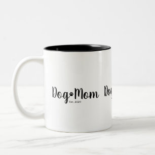 Black Script Established Dog Mom Two-Tone Coffee Mug