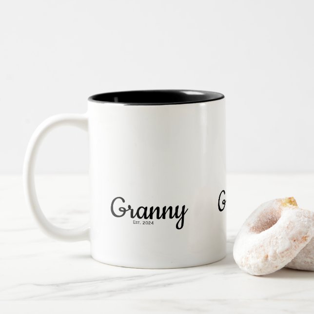 Black Script Established Grandma Two-Tone Coffee Mug (With Donut)