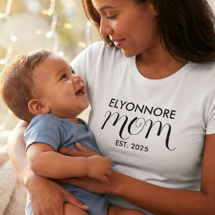 Black Script Established Mom Black Custom Name T-Shirt