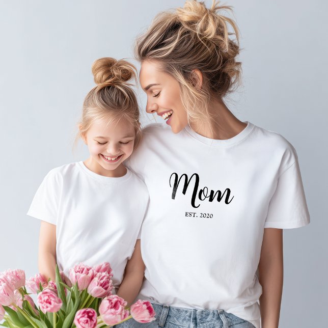 Black Script Established Mum T-Shirt (Mom established playful script text t-shirt - a perfect gift for Mothers day)