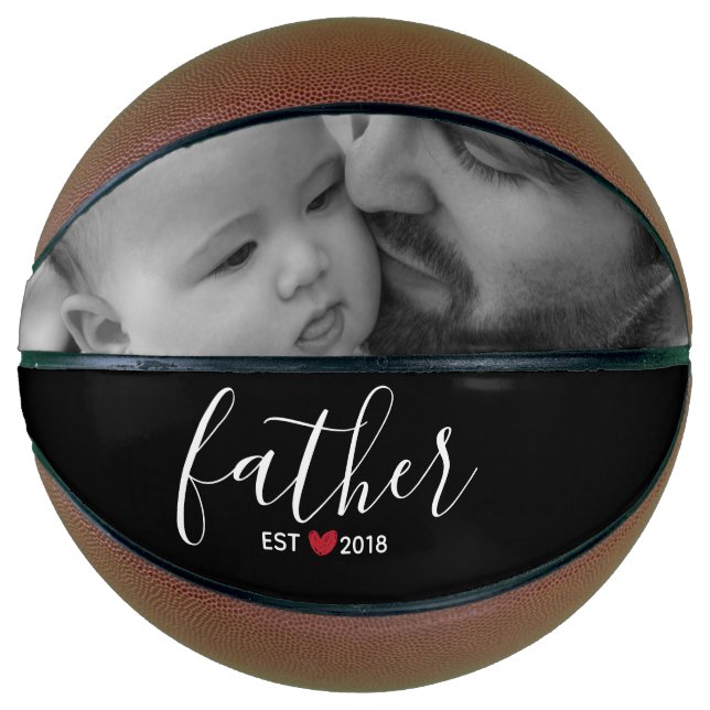 Black Script Father Est. Year Personalised Photo Basketball (Front)