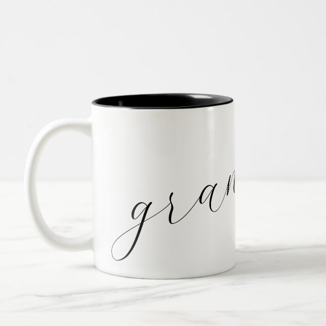 Black Script Font Grandma Established Two-Tone Coffee Mug (Left)