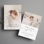 Black Script Forever Thankful Wedding 2 Photo Thank You Card<br><div class="desc">Simple and elegant calligraphy wedding thank you photo card.  Perfect for weddings,  birthdays,  graduations,  and other events. For more advanced customisation of this design,  please click the BLUE DESIGN TOOL BUTTON above!</div>