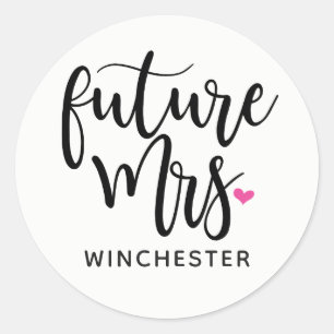 Black Script Future Mrs. (name) Classic Round Sticker
