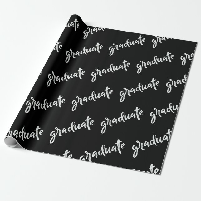 Black Script Graduate Graduation Party Wrapping Paper (Unrolled)