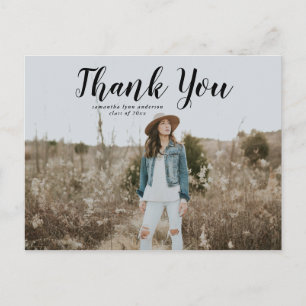 Black Script Graduation Thank You Postcard