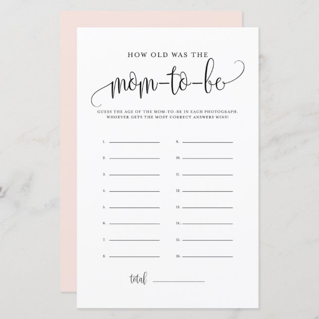 Black Script How Old Was She Baby Shower Game (Front/Back)