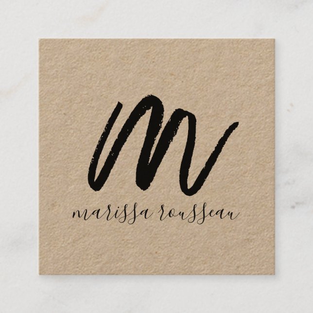 Black Script Initial Kraft Square Calling Card (Front)
