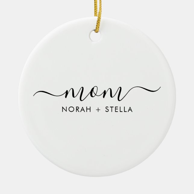 Black Script Kids Names Mum Ceramic Tree Decoration (Front)