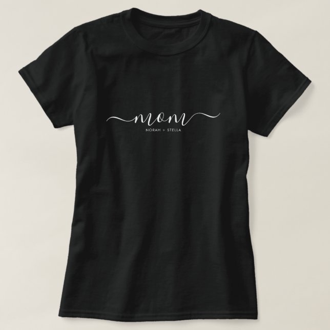 Black Script Kids Names Mum T-Shirt (Design Front)