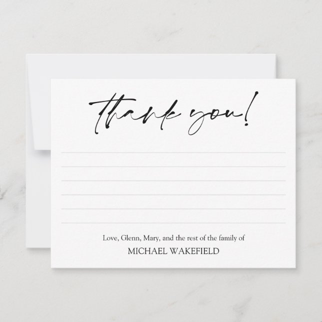 Black Script Lined Sympathy Funeral Thank You Card (Front)