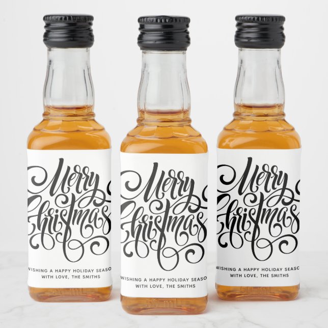 Black Script &quot;Merry Christmas&quot; Personalised Liquor Bottle Label (Bottles)