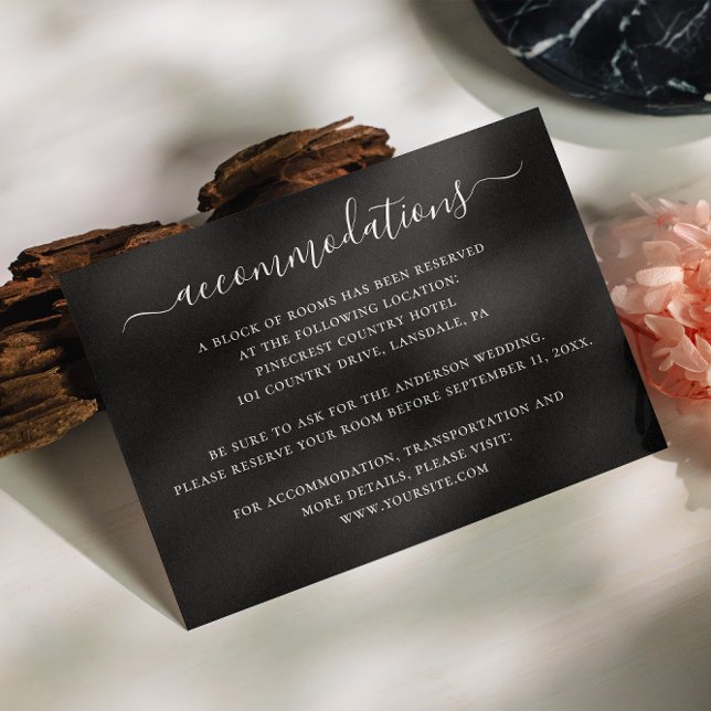 Black script minimalist wedding accommodations enclosure card (Creator Uploaded)