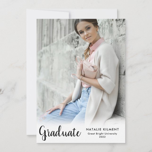 Black Script Modern Graduate Photo Graduation Invitation (Front)