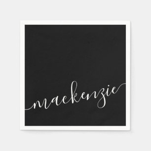 Black Script Modern Personalized Name Party Napkin