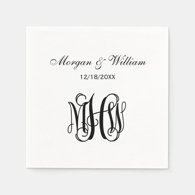 Black Script Monogram DIY BG Napkin (Front)