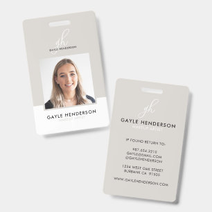 Black Script Monogram Logo Photo Makeup Artist ID Badge