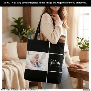 Black Script Mum Established Bow Add Photo Tote Bag