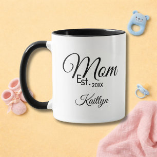 Black Script Mum Established New Mum Gift Name Mug