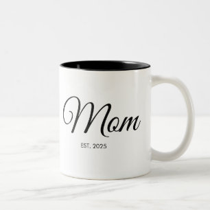 Black Script Mum Established New Mum Gift Two-Tone Coffee Mug