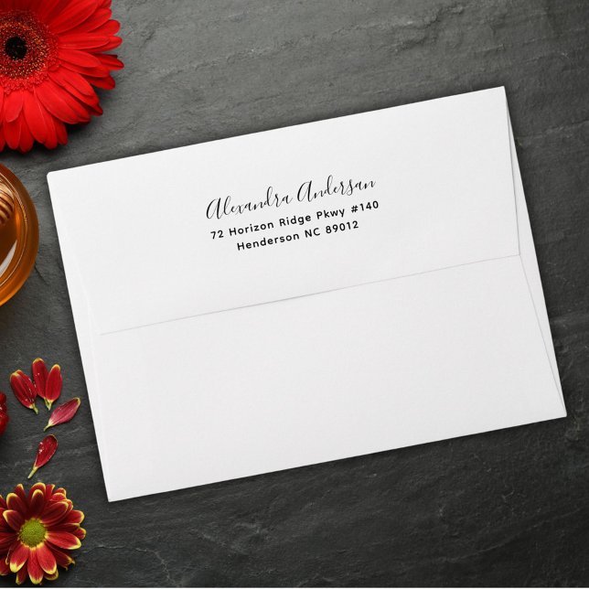 Black Script Name Back Flap Return Address Envelope (Elegant Script Typography Black Return Address Envelope)