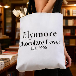 Black Script Name Established Chocolate Lover Tote Bag