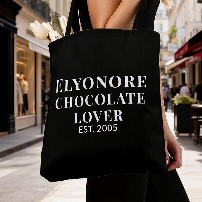 Black Script Name Established Chocolate Lover Tote Bag (Creator Uploaded)