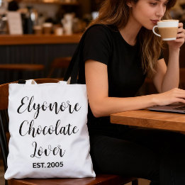 Black Script Name Established Chocolate Lover Tote Bag