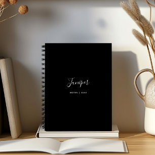 Black Script Name Modern Minimal Notebook
