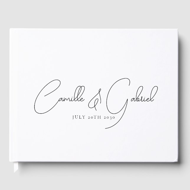 Black Script Names Wedding White Guest Book (Front)
