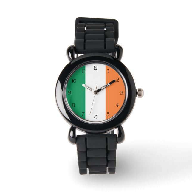 Black Script Numbers On Irish Flag wacnt Watch (Front)