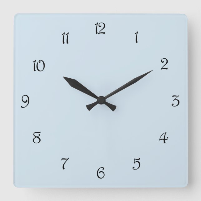 Black Script Numbers On Pale Blue wccn Square Wall Clock (Front)