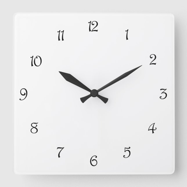 Black Script Numbers On White wccn Square Wall Clock (Front)