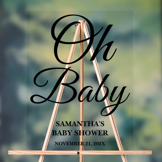 Black Script Oh Baby Baby Shower Welcome Acrylic Sign (Neutral)