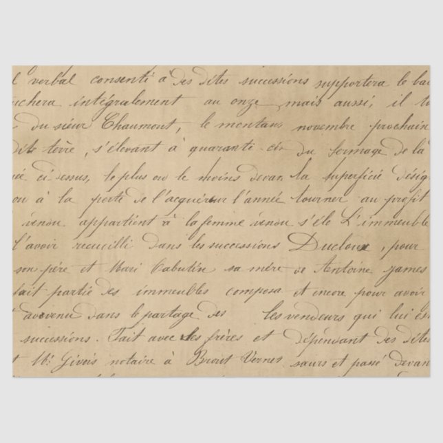 Black Script on Tan Decoupage Tissue Paper (Front)