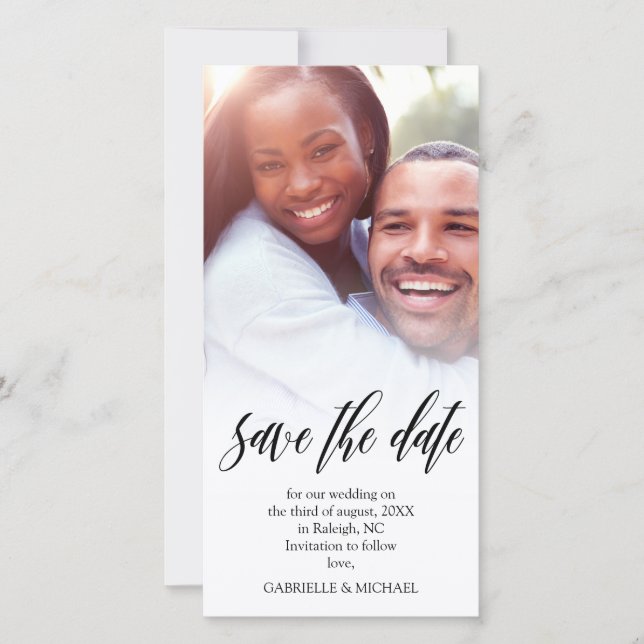 Black Script Overlay Save the Date Photo (Front)
