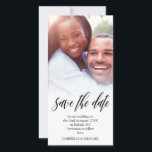 Black Script Overlay Save the Date Photo<br><div class="desc">Save the date photo card personalised with your own romantic photo. Save the date written in a gorgeous black script above your wedding date and additional info for your future wedding guests. The edge between wedding photo and text is softened with a white gradient. Add your names too!</div>