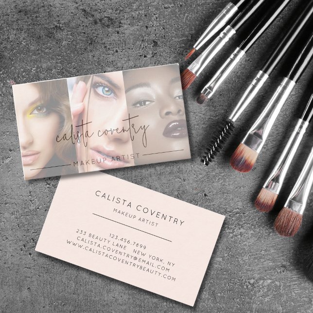Black Script Photo Blush Pink Makeup Business Card (Creator Uploaded)