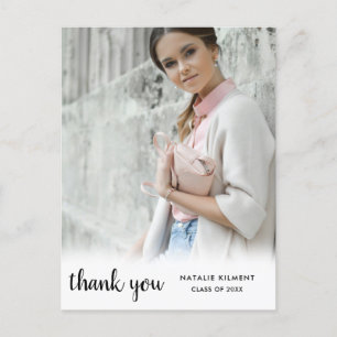 Black Script Photo Graduation Thank You Postcard